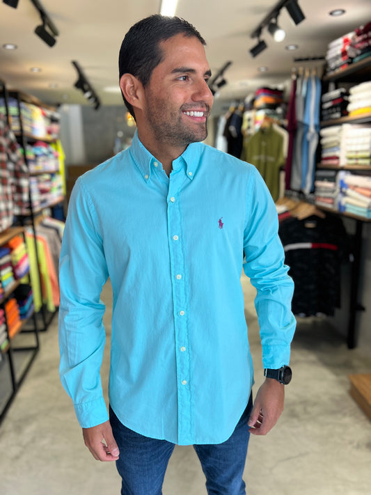 Camisa Polo R.L hombre Algodón Celeste