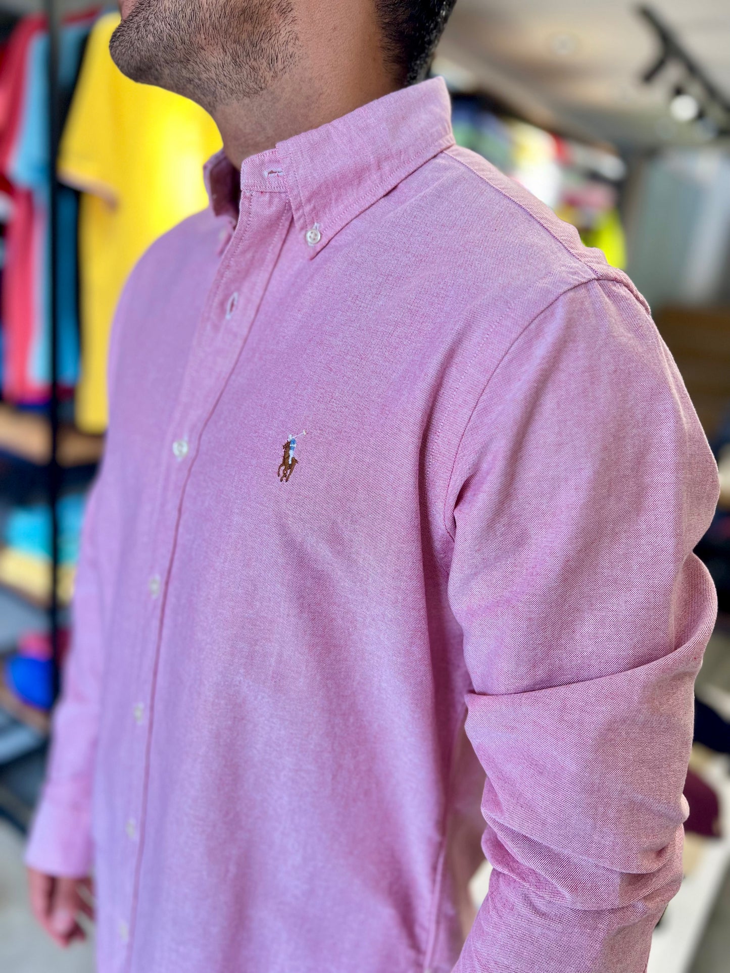 Camisa Polo R.L hombre Oxford Rosada