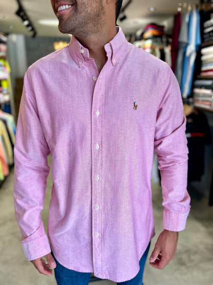 Camisa Polo R.L hombre Oxford Rosada