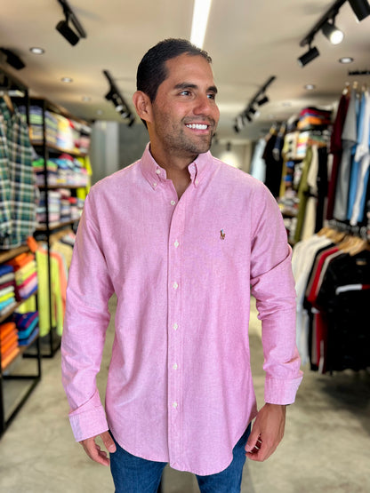Camisa Polo R.L hombre Oxford Rosada